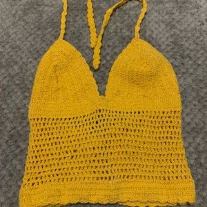 Knitted yellow halter top